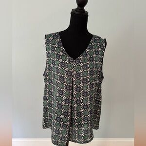 Nine West Green and Black Floral Tank Top